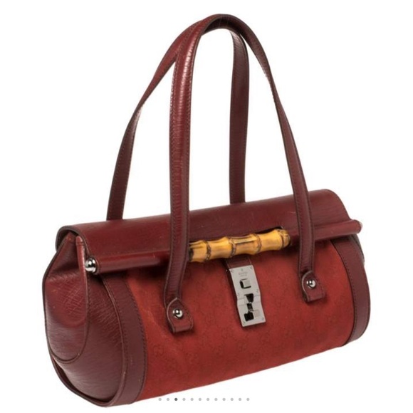 Gucci Red GG Canvas and Leather Bamboo Bullet Bag - Picture 1 of 5